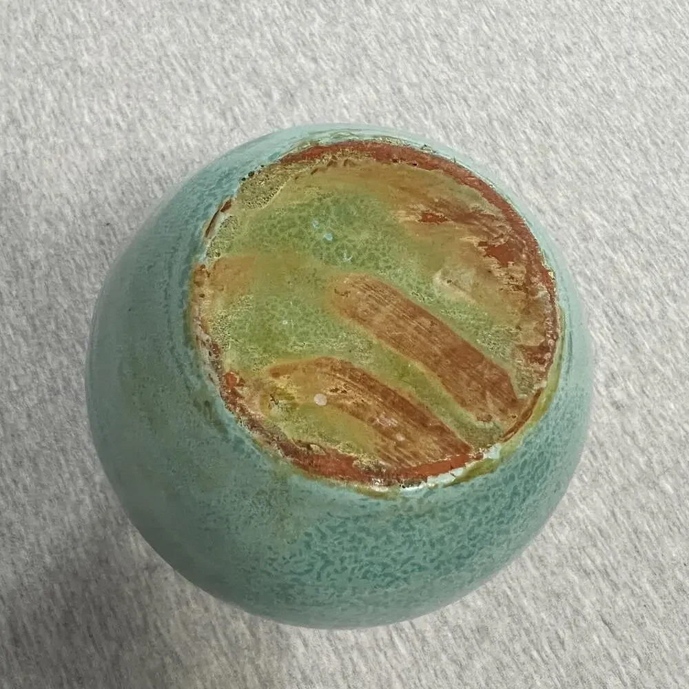 Vintage Turquoise Pottery Pansy Pot Vase Flower Frog Double‎ Handle Jug Handmade